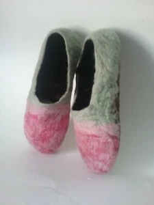 Handmade women's Pink Wool Felt Ballerinas Slippers felted silk size 7 8 9 10 11 - Picture 1 of 3