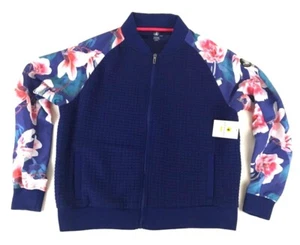 Body Glove Quilted Retro Jacket Floral Sleeves Midnight Blue XL NWT - Picture 1 of 11