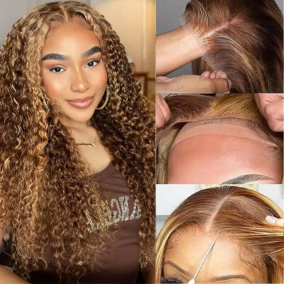 Pelucas frontales de encaje rubias rizadas precortadas 13x4 sin pegamento UNICE Highlight Foto 1 de 4