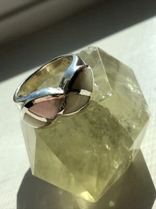 925 Sterling Silver Mother Of Pearl Inlay Geometrical Ring Size 6 - Picture 1 of 8