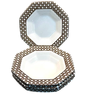4 Vtg Independence Ironstone Berry Bowls Set Brown Cane MCM Interpace 5.75" READ - Picture 1 of 10