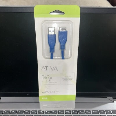 New ATIVA Micro USB 3.0 Cable 6FT USB A/ Micro B Item # 482-002 - Image 1 of 2