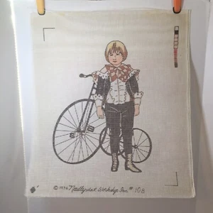 Boy with Bicycle Needlepoint Canvas Workshop 18" x 21" 12 Count - Picture 1 of 6