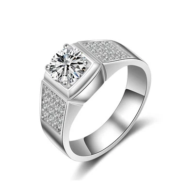 Anillo de boda relleno de oro blanco talla 7/8/9/10/11/12 para hombre corte redondo 2 quilates AAA circonita Foto 1 de 3