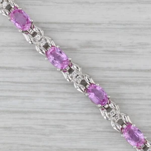 Pulsera De Tenis De Zafiro Rosa Y Diamante De 7.63ctw En Oro Blanco De 18k 6.75" - Imagen 1 de 9