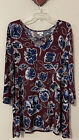 Avenue Womens 26/28 3x Burgundy Floral Tunic-Style Stretchy Vneck Blouse! M1377