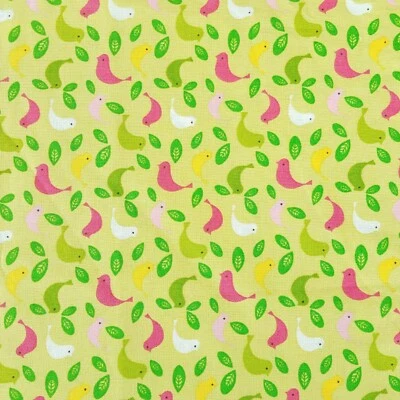 1/2yd Red Rooster Fabric Lime Green Pink Small Bird Leaf Cotton 19 X 44 #016 - Image 1 of 3
