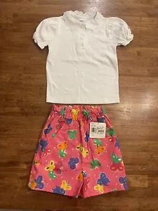 Neu mit Etikett seltenes Vintage Osh Kosh Poloshirt & rosa Schmetterling Shorts Set Kleinkind 6T 5T - Bild 1 von 12