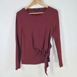 Saba womens knit t shirt top size XS red wool long sleeve front tie 088629 - Picture 1 of 9