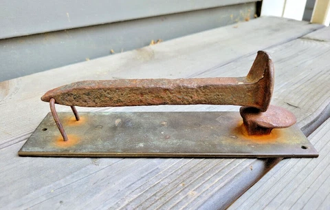 Primitive Cast Iron & Copper 8 1/2" Railroad Spike Door Knocker Cover