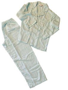 Miss Elaine Women's 2pc Pant Top Set Lt. Blue Embossed Satin Pajama Petite Small