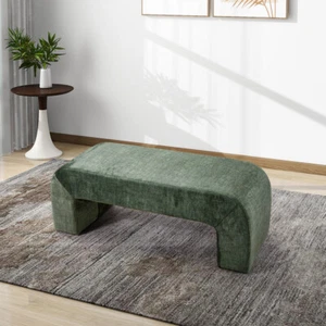 Upholstered Chenille Bench Bed End Hallway Window Seat Padded Pouffe Foot Stool - Picture 1 of 15