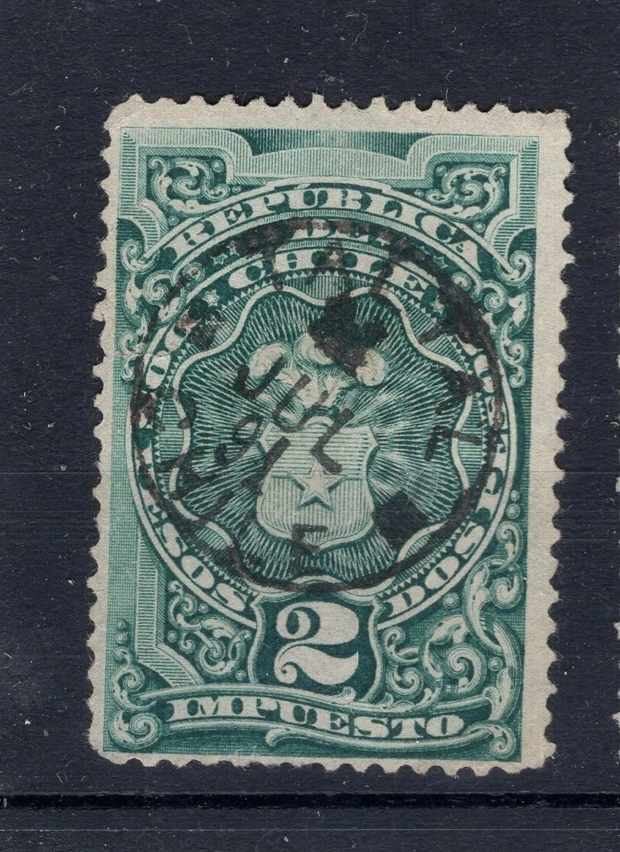 CHILE Revolution 1891 TALTAL on high value tax revenue stamp 2 pesos green - Image 1 of 1