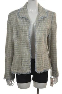 NEW Uniform Womens Jacket Size 16 Ivory Blue Tweed Basic Long Sleeve Acrylic - Picture 1 of 5