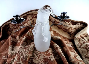 Vtg 9" Frosted Glass Snowman Figurine Metal Arms Candle Holders Top Hat Scarf - Picture 1 of 9