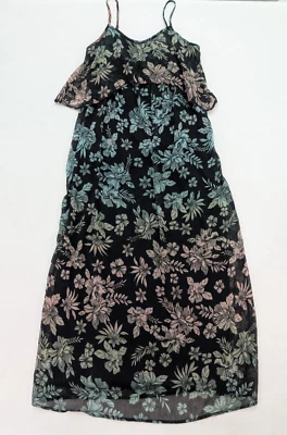 Jessica Simpson Maternity Maxi Dress Size S Black Hawaiian Floral Print Ruffle - Image 1 of 4