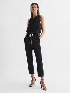 REISS Black/White TAYLA SIDE STRIPE JUMPSUIT UK Size 8 - Picture 1 of 6