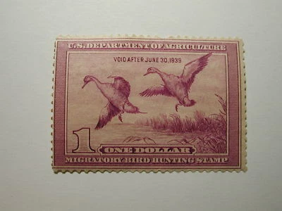 US Department of Interior Scott #RW5 $1 - Migratory Bird Hunting Stamp 1938, ... - Image 1 of 2
