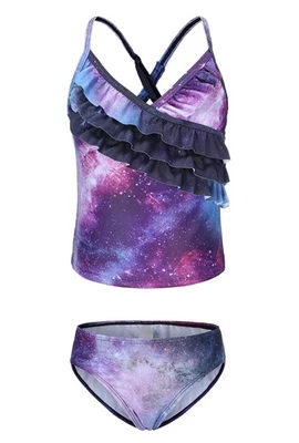 Conjunto de dos piezas de traje de baño tankini hawaiano tie dye para niñas 3-16 años Foto 1 de 4