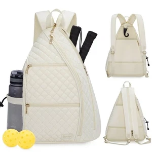 Womans Pretty Pickleball Paddle Crossbody Bag/Backpack~Quilted~Ivory~Fence Hook - Picture 1 of 7