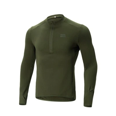 ROCKBROS Men's Half Zipper Cycling Jerseys,Fleece Warm Long Sleeve Bike Shirts - Image 1 of 4
