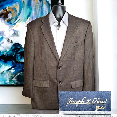 Joseph & Feiss Sport coat Blazer Mens 44L Check Plaid Brown Wool - Image 1 of 4