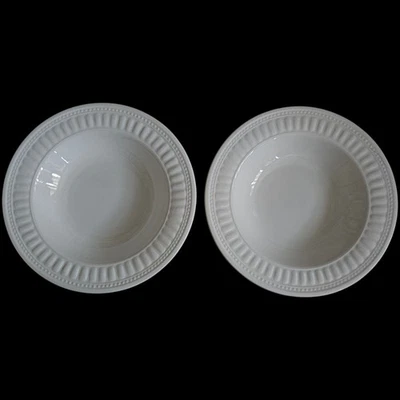 Oneida Athena All White Ribbed Soup Cereal Salad Rim 9" Bowls Set of 2 NO Chips - Image 1 of 4