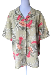 Vintage Womens Silk/Linen Camp Shirt XL Earthy Hipster Indie Eclectic Tropical - Picture 1 of 14
