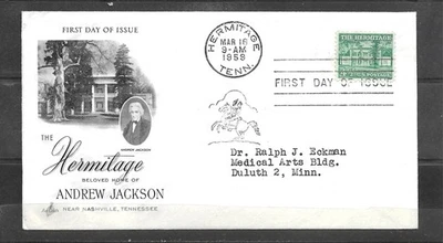 1959 Art Craft THE HERMITAGE 4-1/2 Cent Stamp Scott #1037 First Day Cover - Image 1 of 2