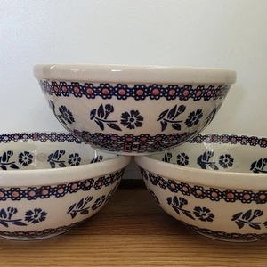Polnische Keramik Bolesławiec 6,5 Müsli Suppenschalen handbemalt 3 Stück - Bild 1 von 9