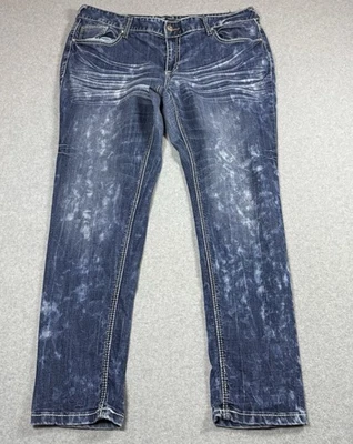 Jeans Ariya para mujer 18 índigo elásticos punto grueso ajustados tiro medio denim Foto 1 de 4