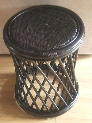 Rattan Natural Woven Wicker Stool Plant Stand Side Table 18x14 - Image 1 of 4