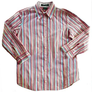 Lauren Ralph Lauren SZ XS 3/4 Sleeve Button Up 100% Cotton Red Blue Stripe Shirt - Picture 1 of 6