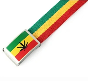 Weed Buckle Rasta Jamaican Canvas  Belt Multicolor Mens Women Adjustable  - Picture 1 of 6