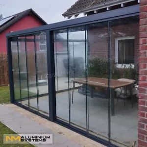 Glasschiebewand Aluminium Glaswand Glasschiebetür Terrasse Windschutz 2,4 x 2,2m - Bild 1 von 24
