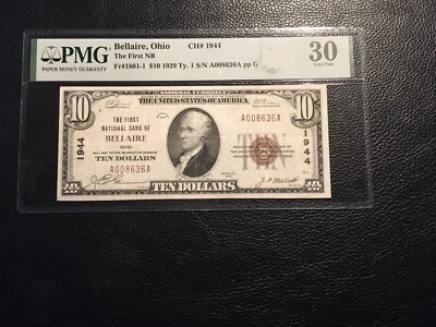 National Bank Note Bellaire Ohio PMG 30 Vf 1929 - Image 1 of 2