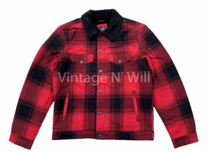 GAP Mens Red/ Black Buffalo Plaid Sherpa Trucker Jacket Great Holiday Gift - Picture 1 of 4