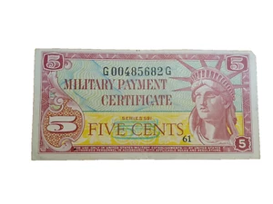 Series 591 Military Payment Certificate MPC 5¢ 5 Cents Note JRPM - Picture 1 of 3