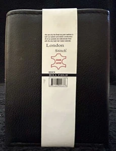 London Stitch Portafoglio Uomo Vera Pelle Trifold Nero 4" x 3" Contanti/Carte - Foto 1 di 8