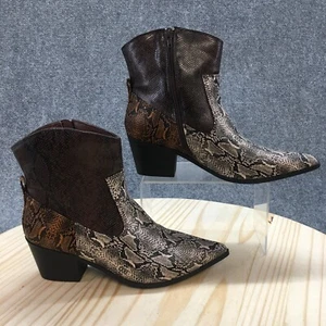 Just Fab Ankle Boots Women 7.5 Brown Violet Snakeskin Pointed Toe Casual Leather - Picture 1 of 14