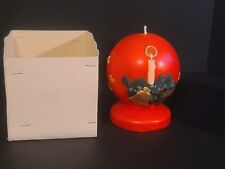 Vintage Colonial Candle 4" Round Ball W/Square Base 6.25" Tall Red Christmas 