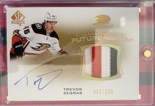 2021-22 SP Authentic Trevor Zegras Future Watch Patch Auto 1/100 RC Anaheim Duck
