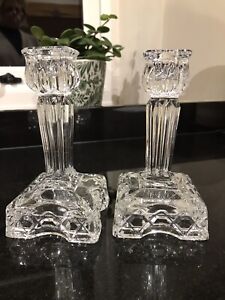 Lovely Vintage Pair Of Art Deco Style Glass Candlesticks Candle Holders