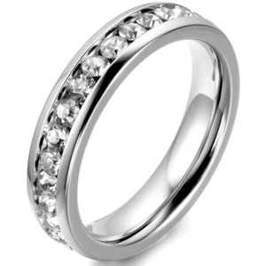 Stainless Steel Cubic Zirconia Eternity Mens Womens Wedding Promise Wedding Ring - Picture 1 of 7