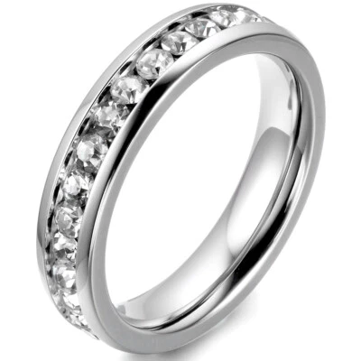 Stainless Steel Cubic Zirconia Eternity Mens Womens Wedding Promise Wedding Ring - Image 1 of 4