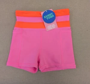 Every Turn High Waisted Shorts Orange Pink Pockets Dance Gymnastics Athleisure - Picture 1 of 4