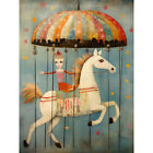 Folk Art Whimsical Carousel Fairground Pastel Horse Wall Art Poster Print Giant