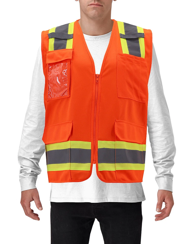 Men's Class 2 Type R Safety High Visibility Zipper Reflective Neon Work Vest - Image 1 of 1