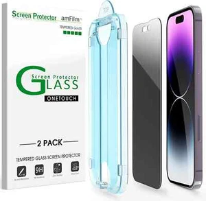 (2 Pack) amFilm iPhone 14 Pro Privacy Tempered Glass Screen protector (6.1") - Picture 1 of 6