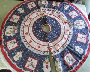 Vintage unvollendet Schneemann Weihnachtsbaum Rock zusammengesetzt Baumwollstoffe doppelseitig - Bild 1 von 20